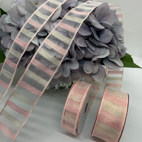 Стрічка декоративна органзова 4 см (5*20 ярдів/18,28 м.), №6 персик+молочний