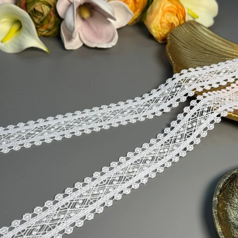 Мереживо поліестер ВВ104631 3,5 см.(30 ярдів/27.3 м.), теплий білий