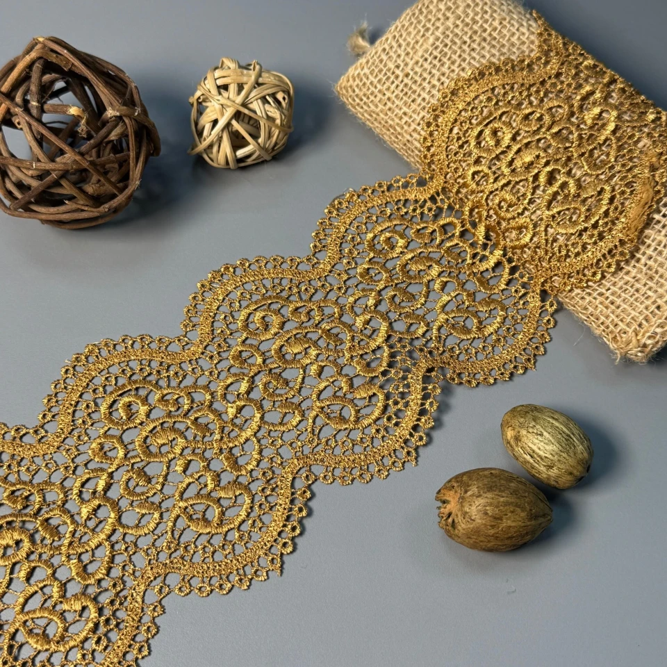 Мереживо поліестер 37 11 см.(20-22 метрів), гірчичний (20 метрів)