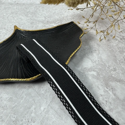 Лампас трикотажний 4 см «подвійний акцент»(50 м), чорний