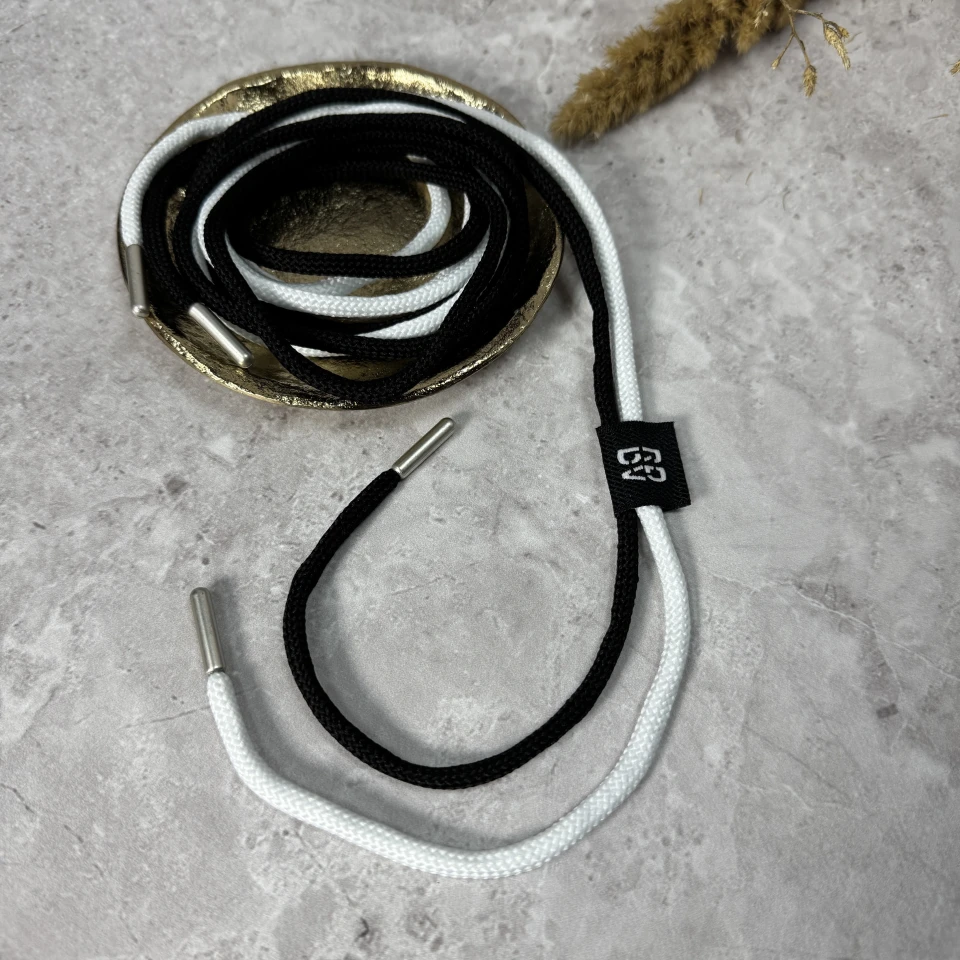 Шнурок в штани круглий подвійний (140 см), чорний+білий