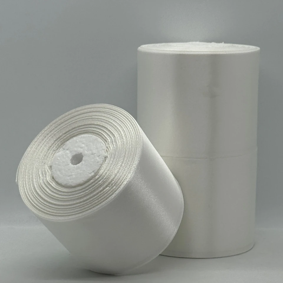 Стрічка атласна 7.5 см (3*36 ярдів), айворі