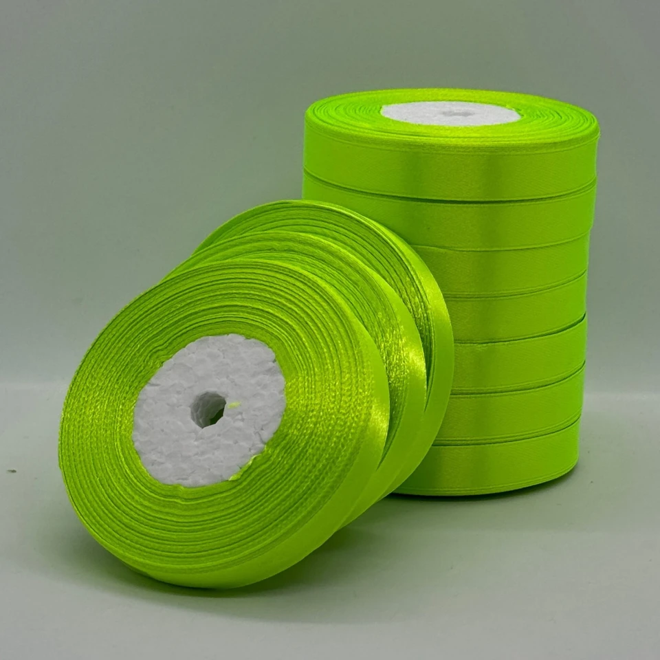 Стрічка атласна 1.2 см (10*36 ярдів), 57 неон салатовий