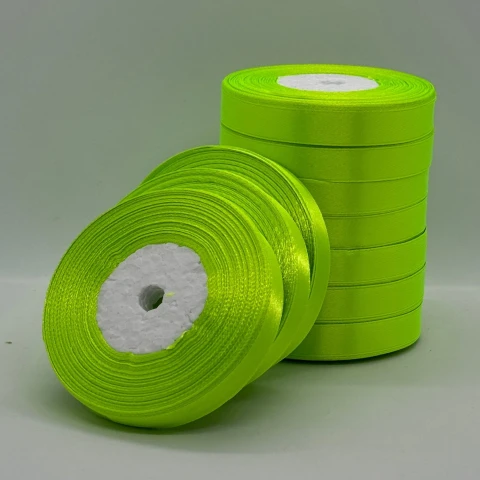 Стрічка атласна 1.2 см (10*36 ярдів), 57 неон салатовий