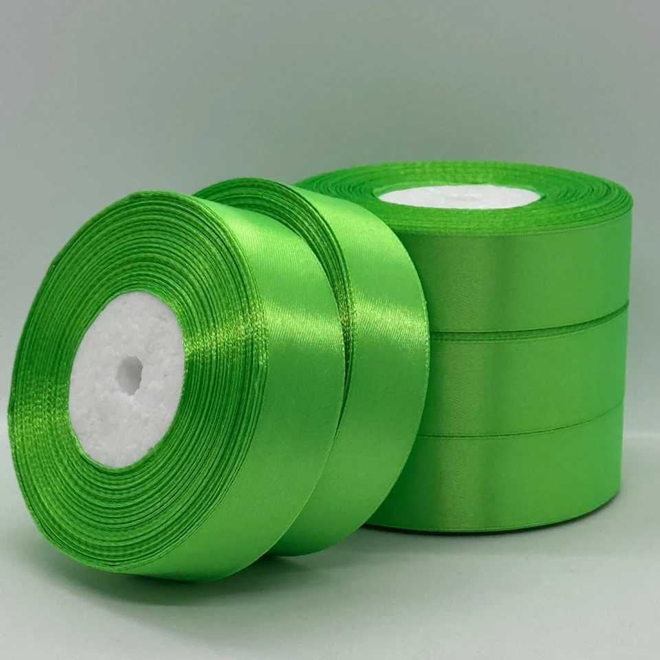 Стрічка атласна 2.5 см (5*36 ярдів), 52 яскраво зелений