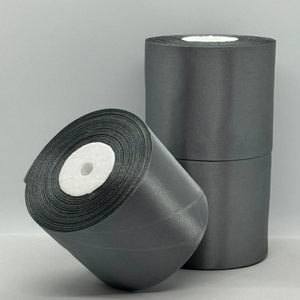 Стрічка атласна 7.5 см (3*36 ярдів), 180 темний сірий