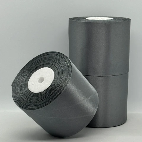 Стрічка атласна 7.5 см (3*36 ярдів), 180 темний сірий