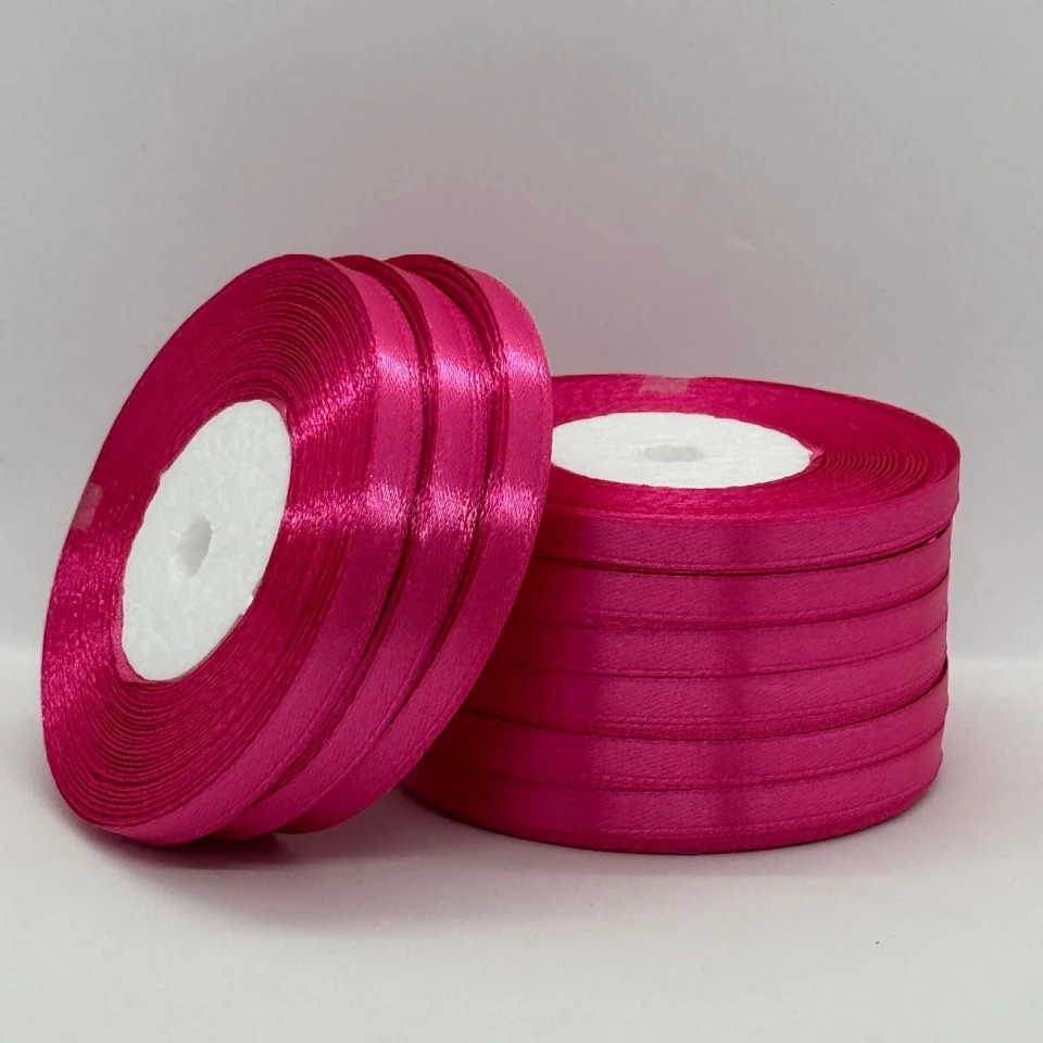 Стрічка атласна 0.6 см (10*36 ярдів), 130 горячо-рожевий