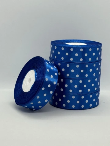 Лента атласная в горошек 2.5 см (5*36 ярдов), 40 электрик + белый