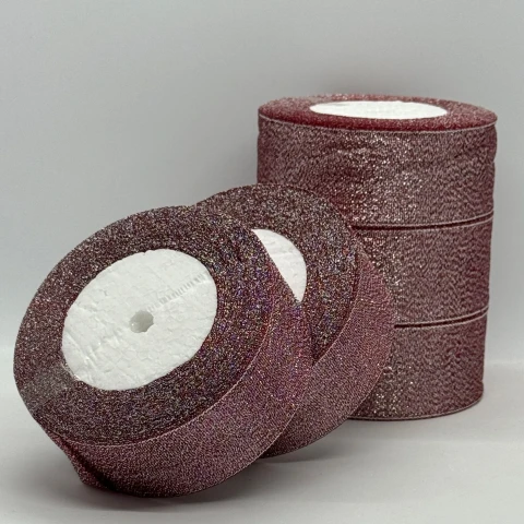 Тасьма парчева 4 см (5*25 ярдів/ 22,75 м.), 28 баклажан + срібло