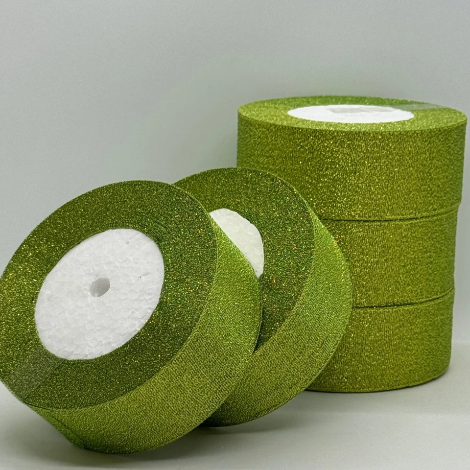 Тасьма парчева 4 см (5*25 ярдів/ 22,75 м.), 108 салатовий + золото
