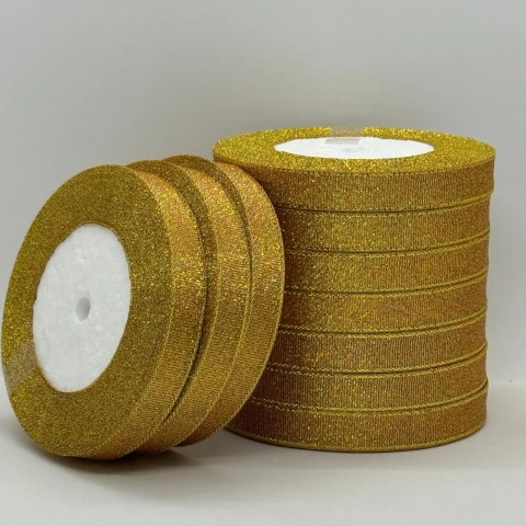 Тасьма парчева 1,2 см (10*25 ярдів/22,75 м.), 16 жовтий + золото