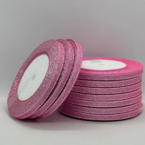Тасьма парчева 0,6 см (10*25 ярдів/22,75 м.), 45 рожевий + срібло