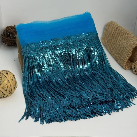 Бахрома танцювальна з паєткою 20 см (10 ярдів/9,14 м.), 14 світлий блакитний