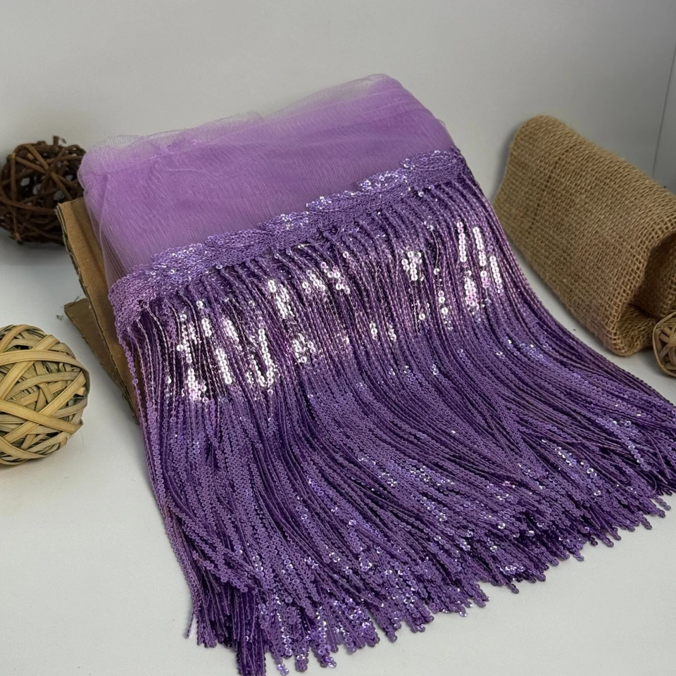 Бахрома танцювальна з паєткою 20 см (10 ярдів/9,14 м.), 34 фіалковий