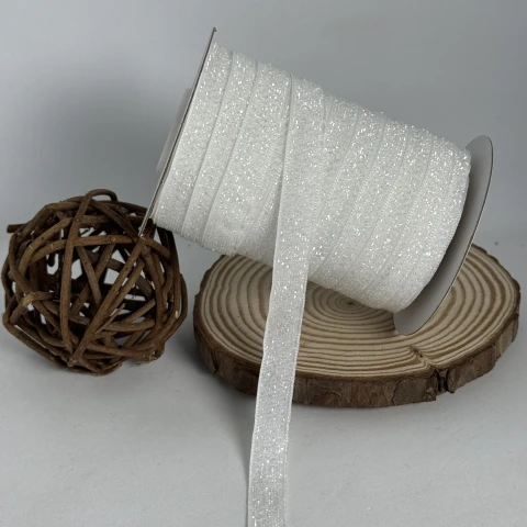 Стрічка оксамитова парча люрекс 1 см (25 ярдів/22,75 м.), 07 білий