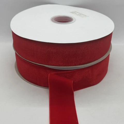 Стрічка оксамит 3.8 см (25 ярдів/22,75 м.), 40 світлий червоний