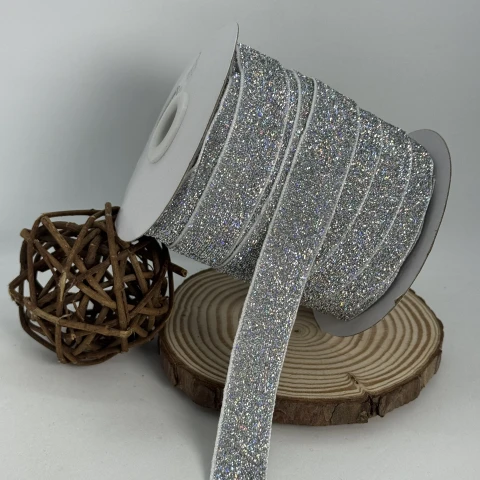 Стрічка оксамитова парча люрекс 2 см (25 ярдів/22,75 м.), 30 срібро АВ