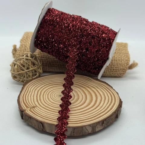 Стрічка вюнчик оксамитовий парча люрекс 1 см (25 ярдів/22,75 м.), 10 бордовий