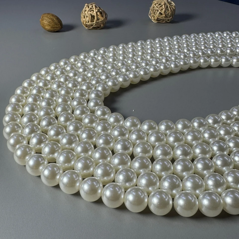 Перли на нитці 14 мм 1 кг, молочний