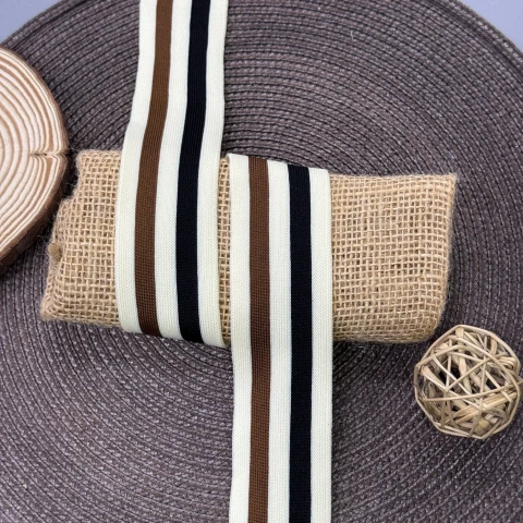 Лампас трикотажний D#8 4 см (50 м), молочний+коричневий