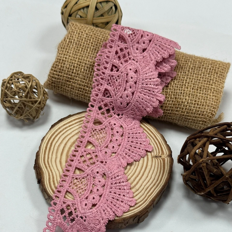 Мереживо поліестер 9049 6 см.(15 ярдів/13.5 м.), темний рожевий