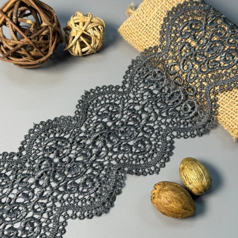 Мереживо поліестер 37 11 см.(20-22 метрів), темний сірий (20 метрів)