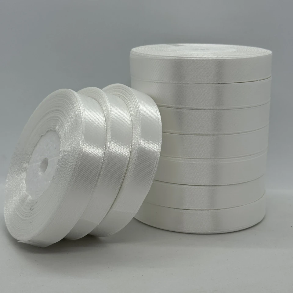Стрічка атласна 1.2 см (10*36 ярдів), айворі (white)