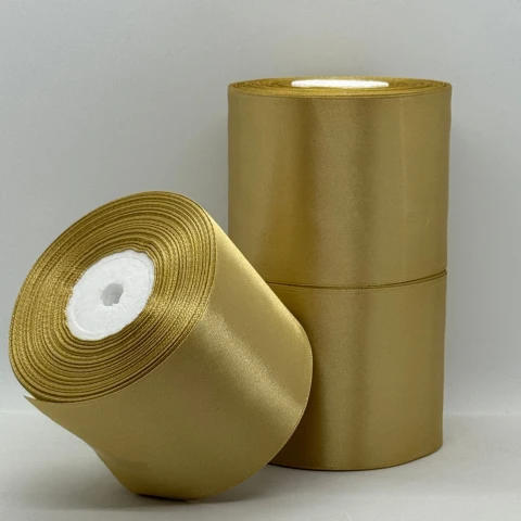 Стрічка атласна 7.5 см (3*36 ярдів), 186 золото