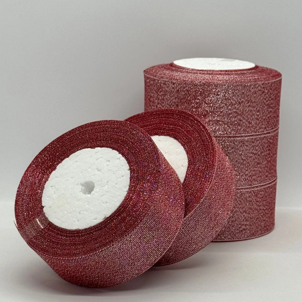 Тасьма парчева 4 см (5*25 ярдів/ 22,75 м.), 65 червоний + срібло