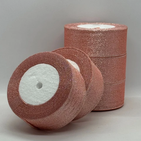 Тасьма парчева 4 см (5*25 ярдів/ 22,75 м.), 109 блідно рожевий + срібло