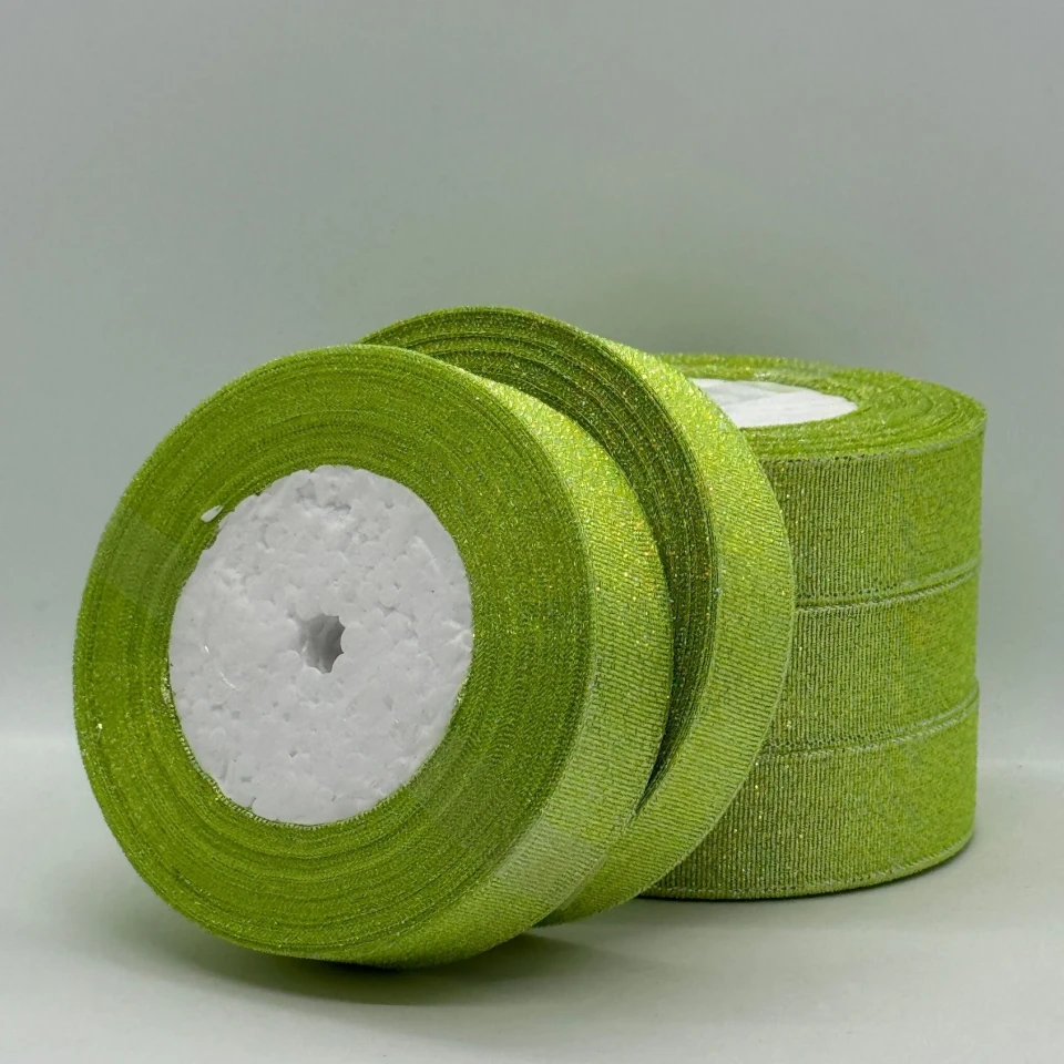 Тесьма парчовая 2,5 см (5*25 ярдов/22,75 м.), 95 салатовый + серебро