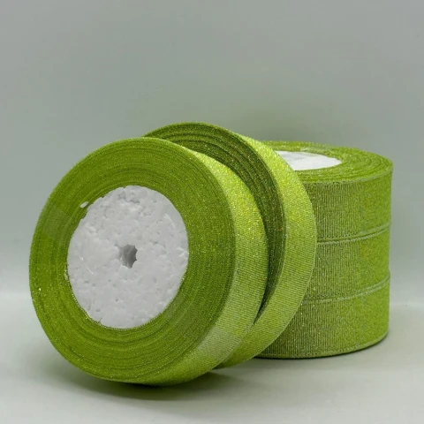 Тасьма парчева 2,5 см (5*25 ярдів/22,75 м.), 95 салатовий + срібло