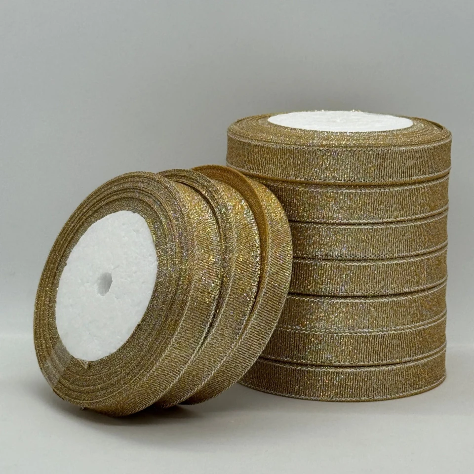 Лента парчовая 1,2 см (10*25 ярдов/22,75 м.), 87 бежевый + серебро