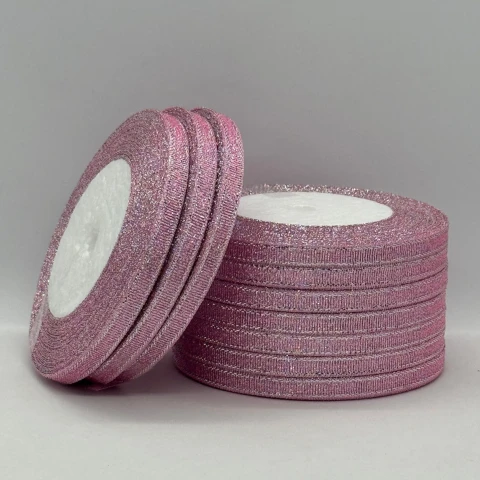 Тасьма парчева 0,6 см (10*25 ярдів/22,75 м.), 4 світло рожевий + срібло
