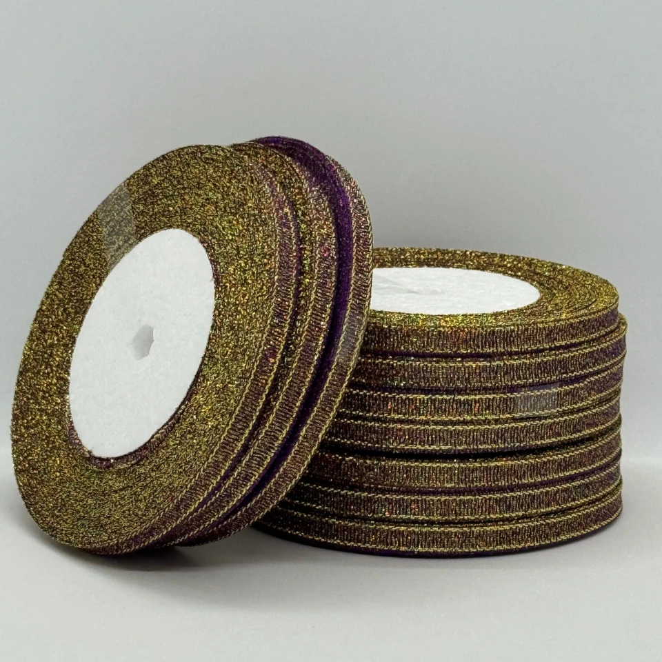 Тасьма парчева 0,6 см (10*25 ярдів/22,75 м.), 46 баклажан + золото