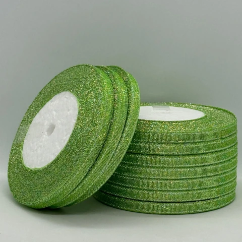 Тасьма парчева 0,6 см (10*25 ярдів/22,75 м.), 159 срiбло+зелений