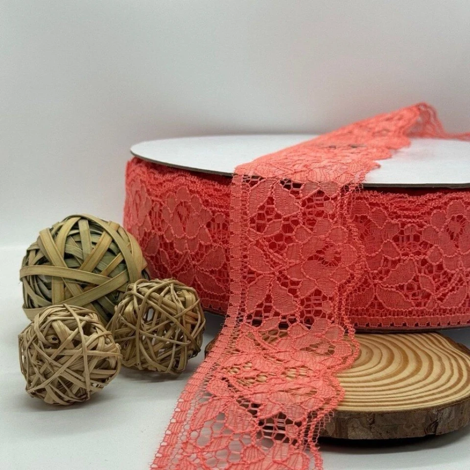 Мереживо поліестр кольорове 101 6 см (100 ярдів/91 м.), 21 кораловий