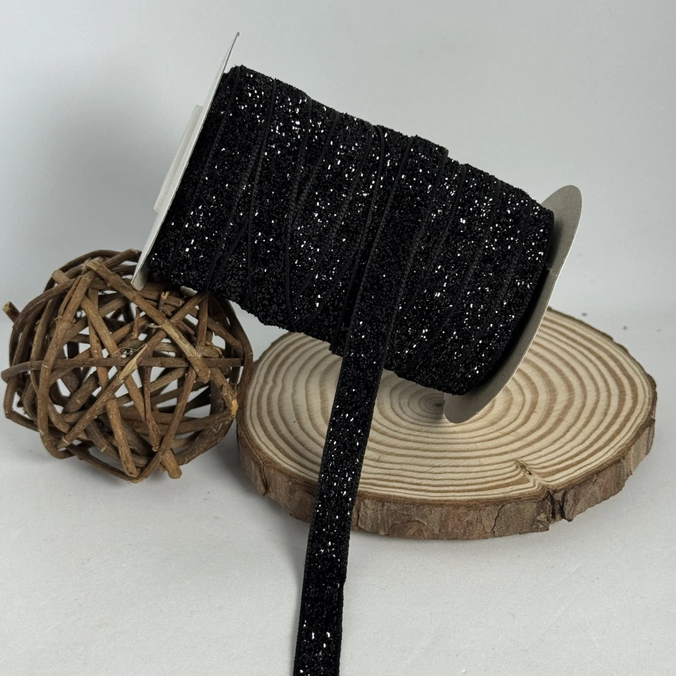 Стрічка оксамитова парча люрекс 1 см (25 ярдів/22,75 м.), 08 чорний