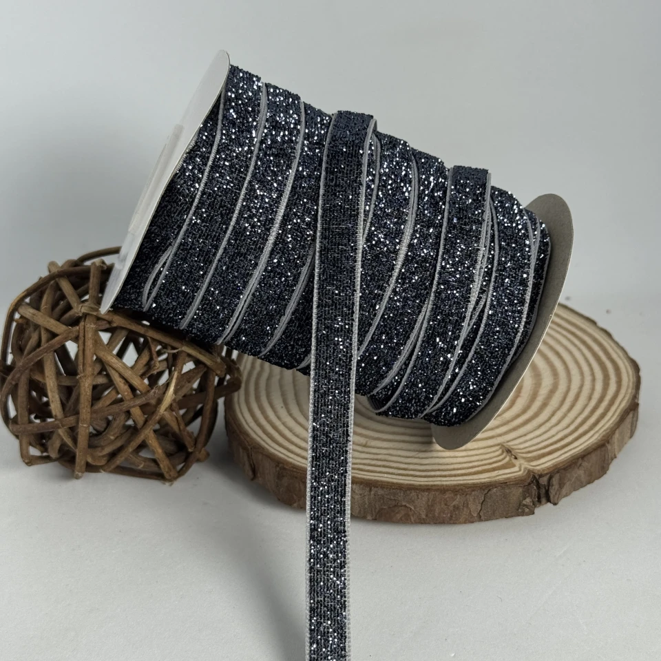 Стрічка оксамитова парча люрекс 1 см (25 ярдів/22,75 м.), 29 сірий