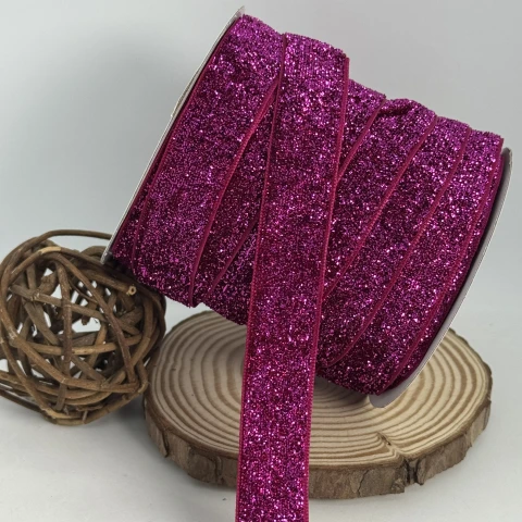 Стрічка оксамитова парча люрекс 2 см (25 ярдів/22,75 м.), 23 малиновий