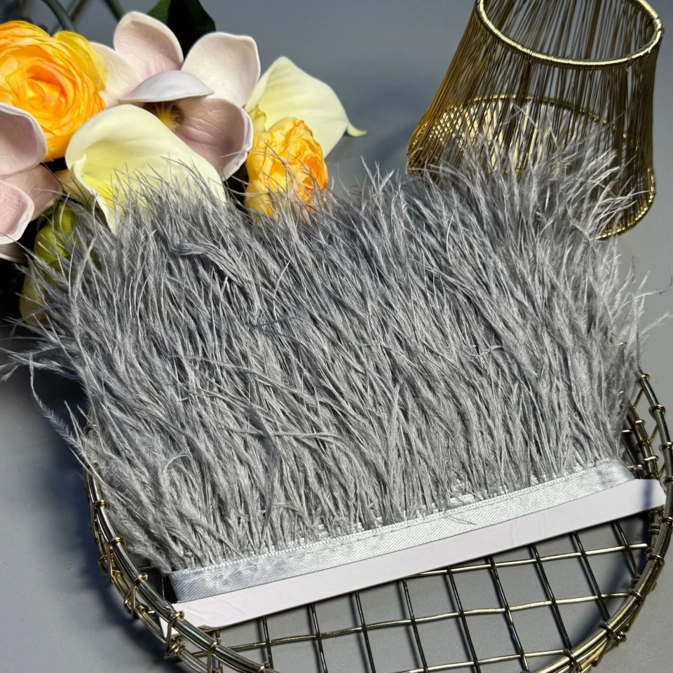 Пір'я на тасьмі 7-10 см (10 метрів), темний сірий